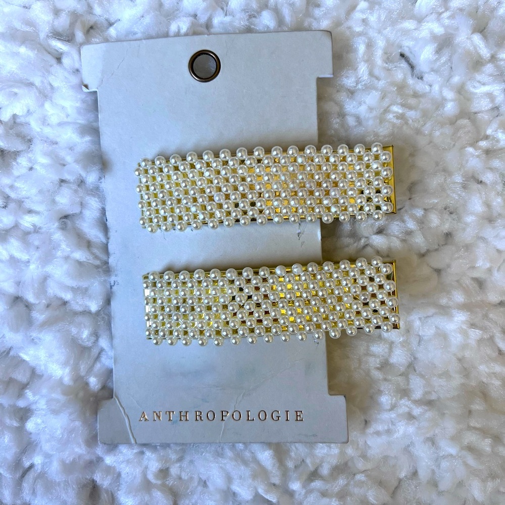 Anthropologie Gold Pearl Hair Clips - Set of 2 NEW